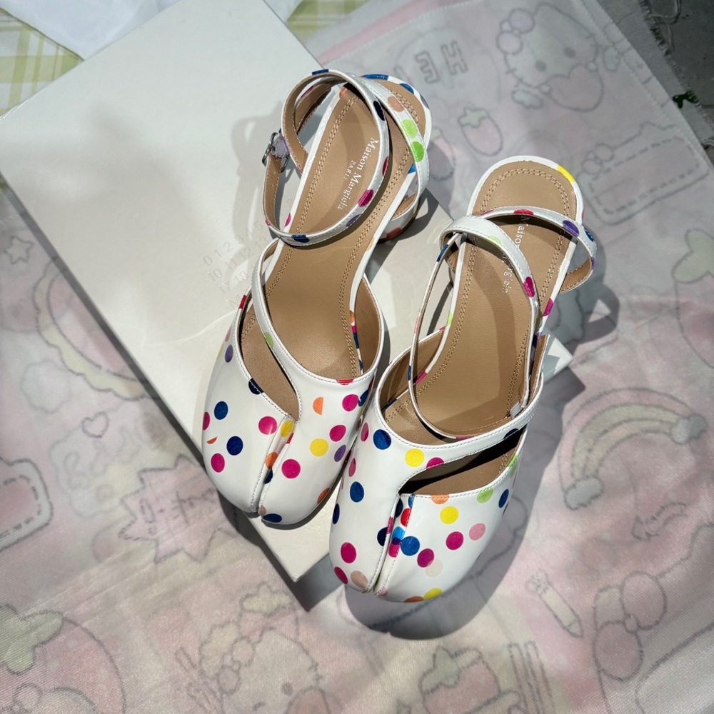 Maison Martin Margiela White Polka Dot Slingback Heels